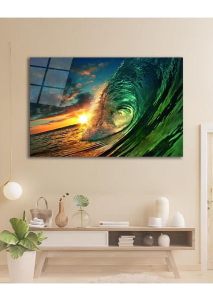 Deniz Dalga Doğa Gün Batımı Cam Tablo Islami Dini Modern Ev Ofis Salon Hediyelik Büyük Tablo Duvar D indirimleri