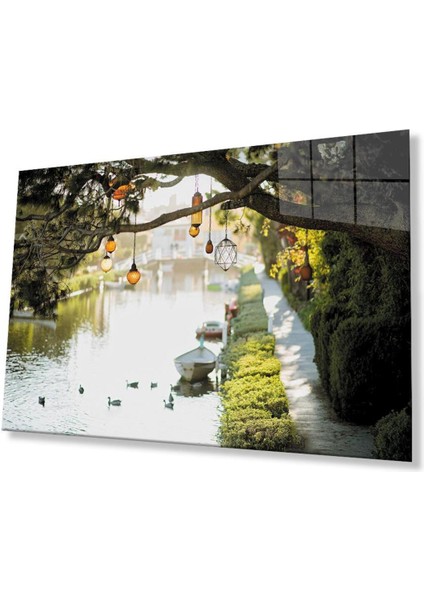 Ağaç Irmak Manzara Cam Tablo 4mm Dayanıklı Temperli Cam Tree River Landscape Glass Wall Art