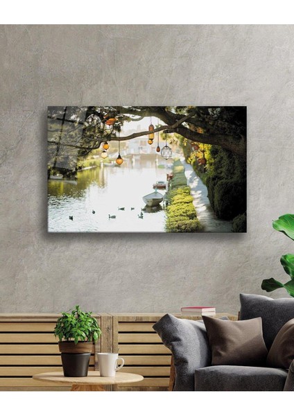 Ağaç Irmak Manzara Cam Tablo 4mm Dayanıklı Temperli Cam Tree River Landscape Glass Wall Art fiyatları