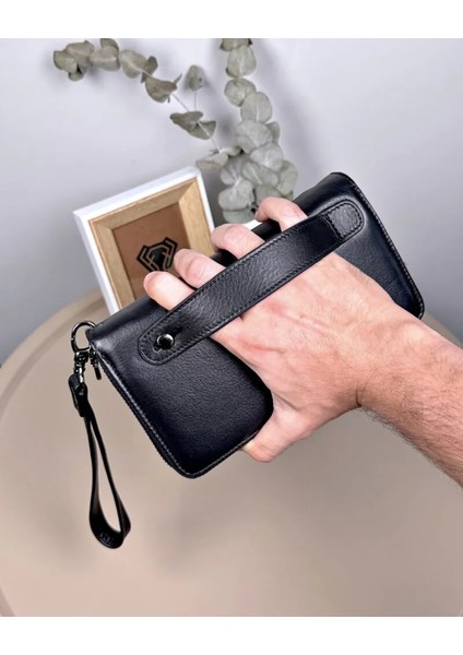Hakiki Deri Çift Fermuarlı Telefon Bölmeli Erkek El Çantası 2102 indirimleri