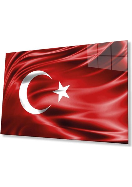 Kırmızı Dalgalı Türk Bayrağı Cam Tablo Red Wavy Turkish Flag Glass Painting
