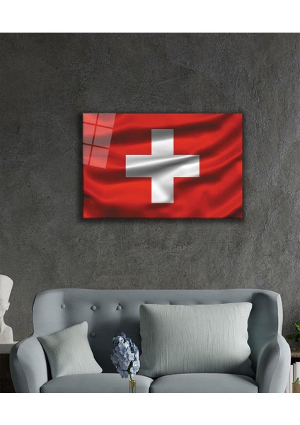 Isviçre Cam Tablo 4mm Dayanıklı Temperli Cam, Swiss Flag Glass Wall Art fiyatları