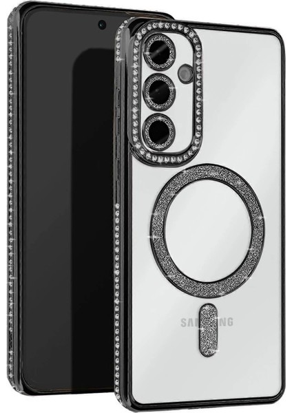 Samsung Galaxy S25 Kılıf Joke Simli Magneticsafe Kılıf - SIYAH-(5796)