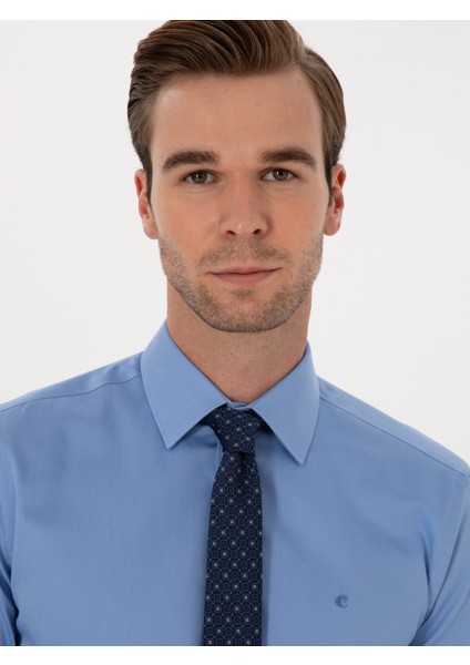 Erkek Koyu Mavi Slim Fit %100 Pamuk Klasik Gömlek 50318179-VR032 fiyatları