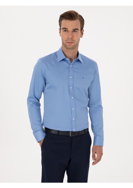 Erkek Koyu Mavi Slim Fit %100 Pamuk Klasik Gömlek 50318179-VR032 modelleri