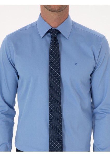 Erkek Koyu Mavi Slim Fit %100 Pamuk Klasik Gömlek 50318179-VR032