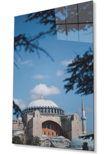 Ayasofya Cami Manzara Dini Duvar Dekoru Cam Tablo 4mm Dayanıklı Temperli Cam