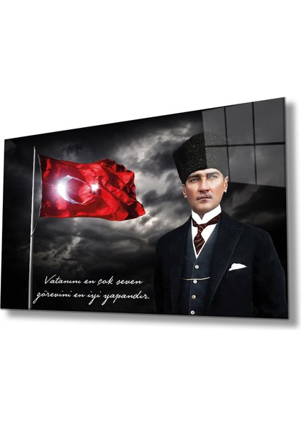 Türk Bayrağı ve Atatürk Cam Tablo Vatanını En Çok Seven Modern Ev Ofis Salon Kurum Hediyelik Tablo modelleri
