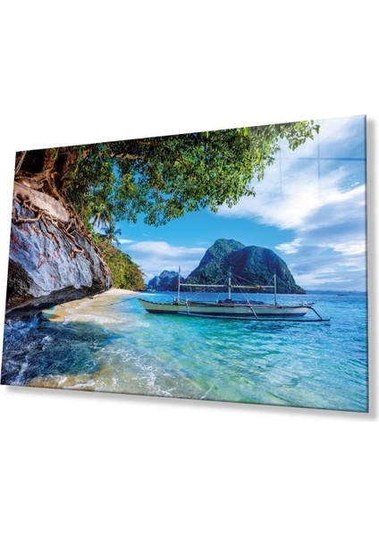 Desenlio Sahil Manzara Cam Tablo Hediyelik Büyük Tablo Ev Ofis Dekoru fiyatları