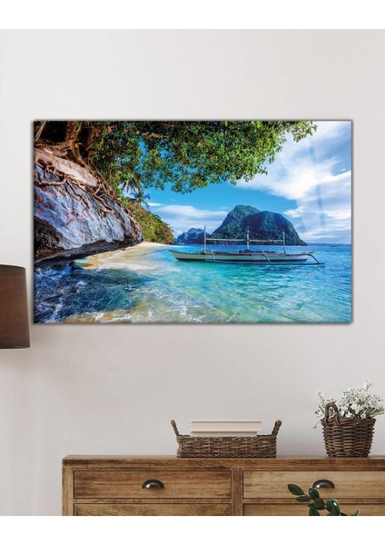 Desenlio Sahil Manzara Cam Tablo Hediyelik Büyük Tablo Ev Ofis Dekoru modelleri