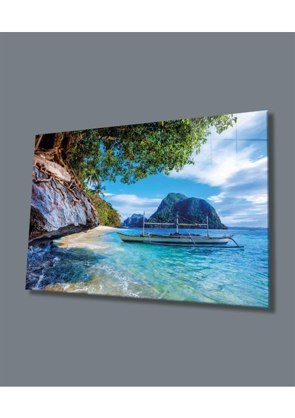 Desenlio Sahil Manzara Cam Tablo Hediyelik Büyük Tablo Ev Ofis Dekoru fırsatları