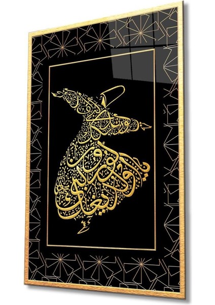 Semazen Hat Sanatı Cam Tablo Islami Dini Modern Ev Ofis Salon Hediyelik Büyük Tablo Duvar Dekoru
