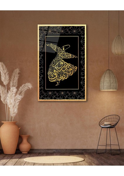 Semazen Hat Sanatı Cam Tablo Islami Dini Modern Ev Ofis Salon Hediyelik Büyük Tablo Duvar Dekoru indirimleri