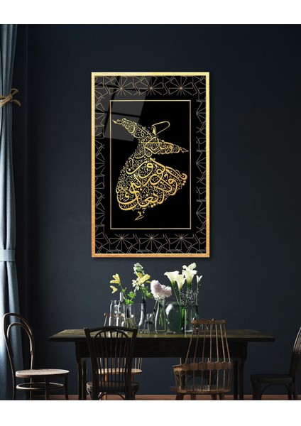 Semazen Hat Sanatı Cam Tablo Islami Dini Modern Ev Ofis Salon Hediyelik Büyük Tablo Duvar Dekoru