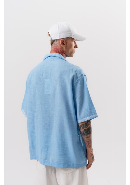 Erkek Ruthless Nakışlı Oversize Gömlek Bebe Mavi modelleri