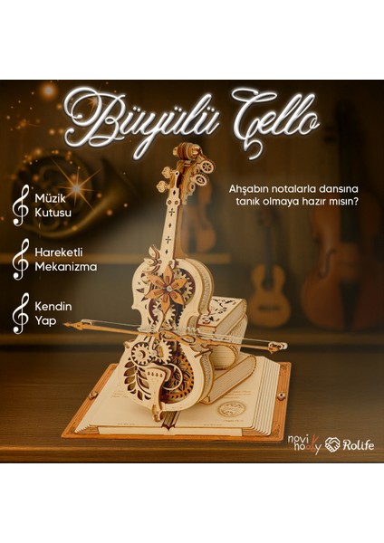 Minyatür Büyülü Çello |Ahşap Büyülü Çello Maketi | 3D Puzzle
