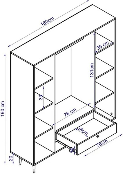Riva Elbise Dolabı 4 Kapaklı Çekmeceli Dolap Gardırop | Meşe | Beyaz indirimleri