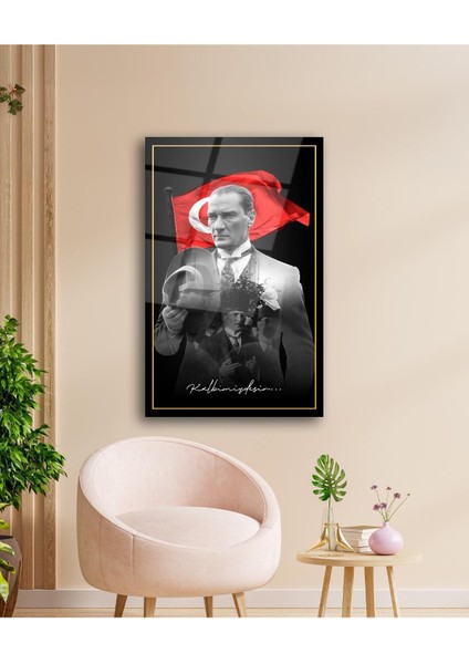 Atatürk Portre ve Türk Bayrağı Cam Tablo Modern Ev Ofis Salon Hediyelik Büyük Tablo Duvar Dekoru fiyatları