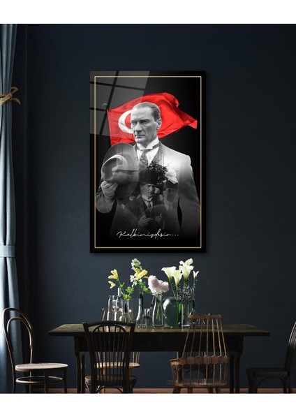 Atatürk Portre ve Türk Bayrağı Cam Tablo Modern Ev Ofis Salon Hediyelik Büyük Tablo Duvar Dekoru modelleri