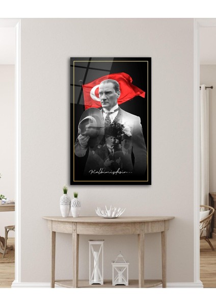 Atatürk Portre ve Türk Bayrağı Cam Tablo Modern Ev Ofis Salon Hediyelik Büyük Tablo Duvar Dekoru fırsatları