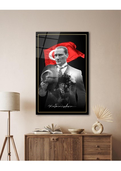 Atatürk Portre ve Türk Bayrağı Cam Tablo Modern Ev Ofis Salon Hediyelik Büyük Tablo Duvar Dekoru indirimleri