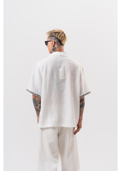 Erkek Ruthless Nakışlı Oversize Gömlek Beyaz modelleri
