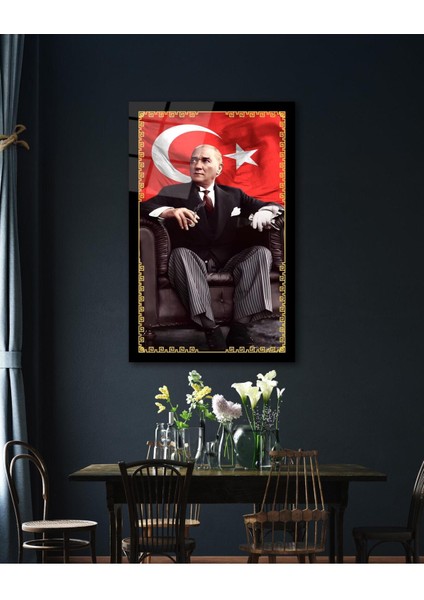 Atatürk Portre ve Türk Bayrağı Cam Tablo Modern Ev Ofis Salon Hediyelik Büyük Tablo Duvar Dekoru modelleri