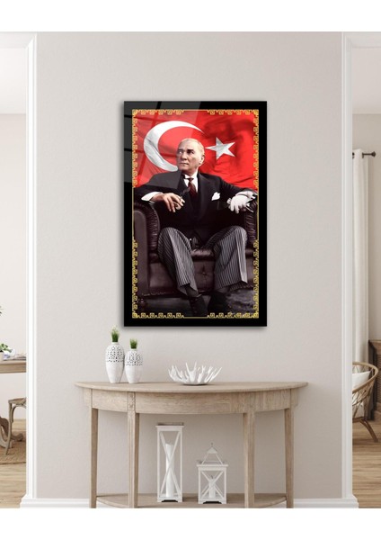Atatürk Portre ve Türk Bayrağı Cam Tablo Modern Ev Ofis Salon Hediyelik Büyük Tablo Duvar Dekoru fırsatları