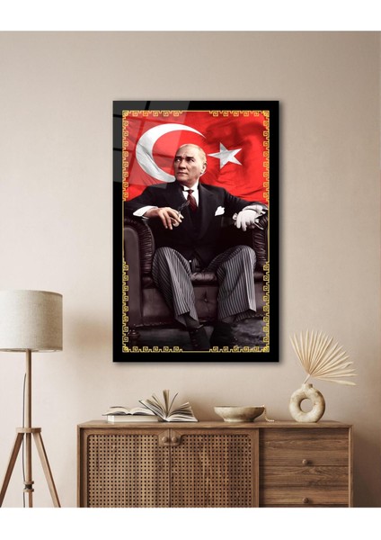 Atatürk Portre ve Türk Bayrağı Cam Tablo Modern Ev Ofis Salon Hediyelik Büyük Tablo Duvar Dekoru indirimleri