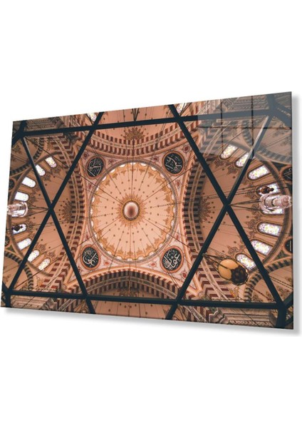 Cami Kubbe Dini Islami Duvar Dekoru Kaligrafi Cam Tablo 4mm Dayanıklı Temperli Cam