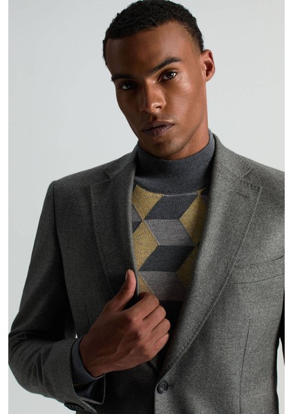 Italyan Yün Kaşmir Karışım Gri Blazer Ceket modelleri