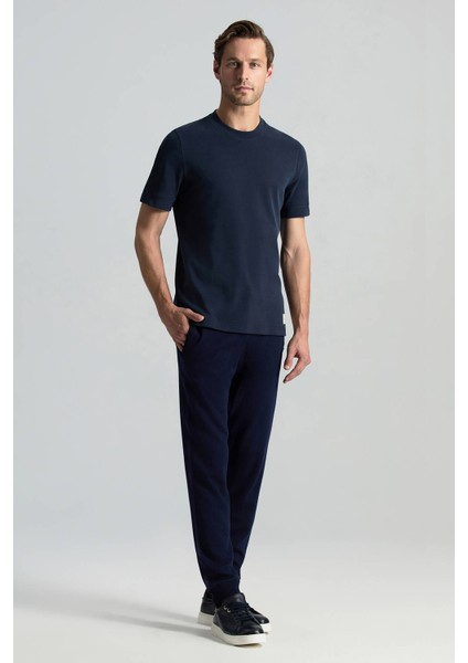 Saf Pamuk Bisiklet Yaka Lacivert Basic T-Shirt fiyatları