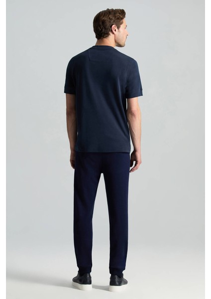 Saf Pamuk Bisiklet Yaka Lacivert Basic T-Shirt indirimleri