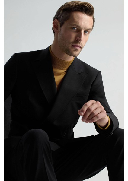 Italyan Yün Karışımlı Siyah Kruvaze Blazer Ceket fiyatları