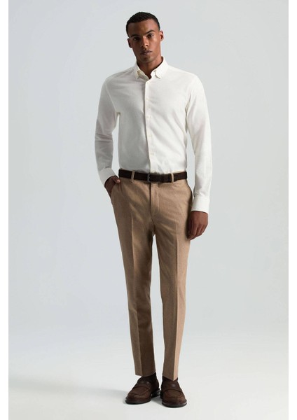 Yün Kaşmir Karışım Camel Flanel Chino Pantolon