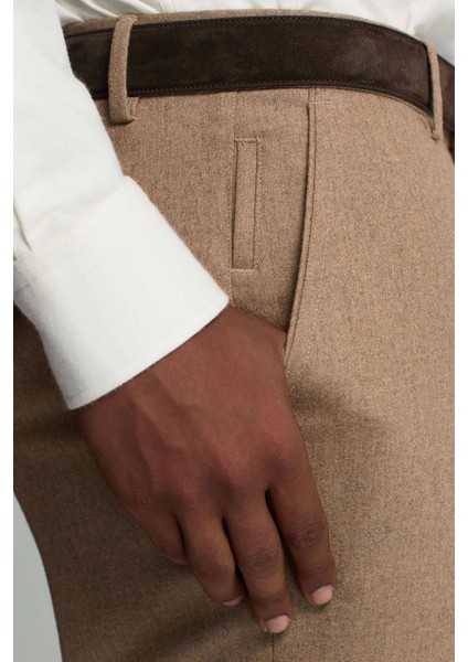 Yün Kaşmir Karışım Camel Flanel Chino Pantolon fiyatları