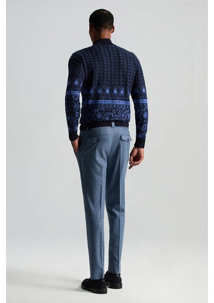 Yün Kaşmir Karışım Çelik Mavi Flanel Chino Pantolon fırsatları