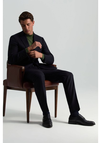 Yün Kaşmir Karışım Koyu Mavi Flanel Chino Pantolon fırsatları