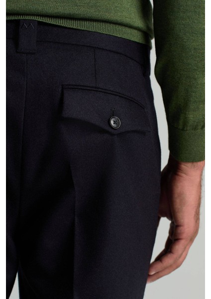 Yün Kaşmir Karışım Koyu Mavi Flanel Chino Pantolon indirimleri