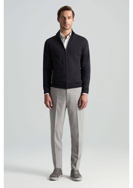 Yün Kaşmir Karışım Açık Gri Flanel Chino Pantolon