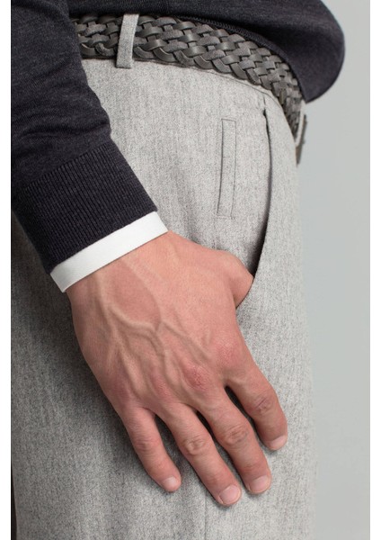 Yün Kaşmir Karışım Açık Gri Flanel Chino Pantolon indirimleri