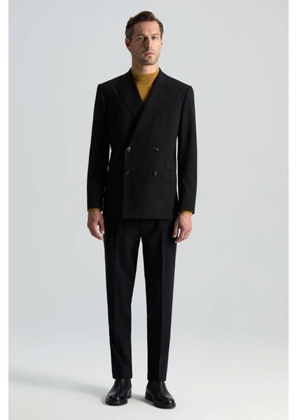 Italyan Yün Karışımlı Siyah Kruvaze Blazer Ceket fırsatları