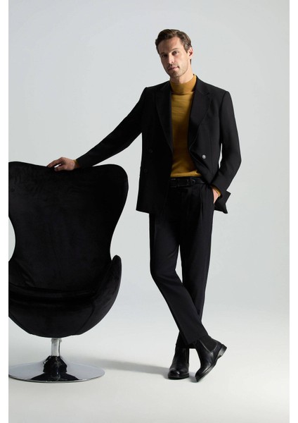 Italyan Yün Karışımlı Siyah Kruvaze Blazer Ceket indirimleri