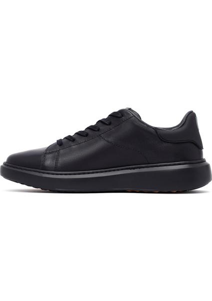 Erkek Siyah Bağcıklı Kalın Tabanlı Deri Sneaker 25WFD685318 fiyatları