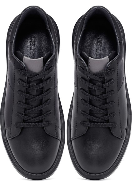 Erkek Siyah Bağcıklı Kalın Tabanlı Deri Sneaker 25WFD685318