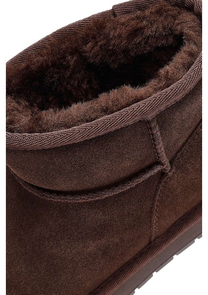 Kadın Kahverengi Kürklü Süet Deri Teddy Bot 25WFD478210