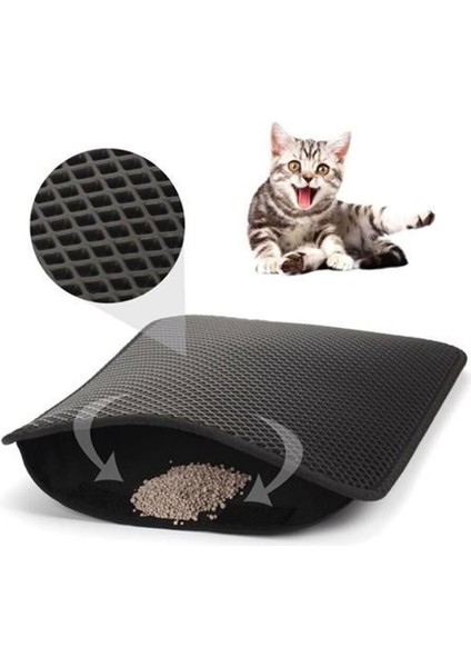 Buffer® Kedi Tuvalet Önü Kum Toplayıcı Temizleyici Elekli Gri Paspas