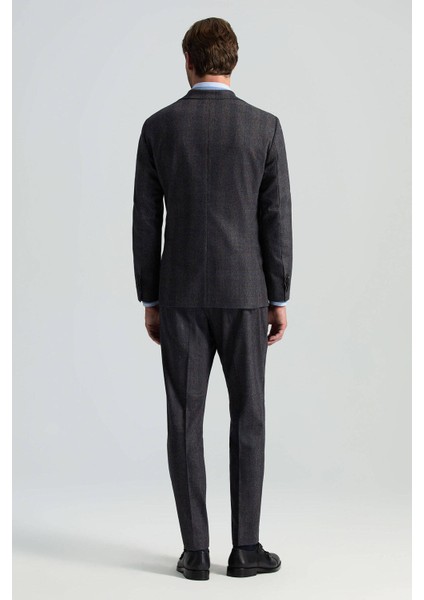 Italyan Yün Kaşmir Karışım Ekose Desen Antrasit Blazer Ceket fiyatları