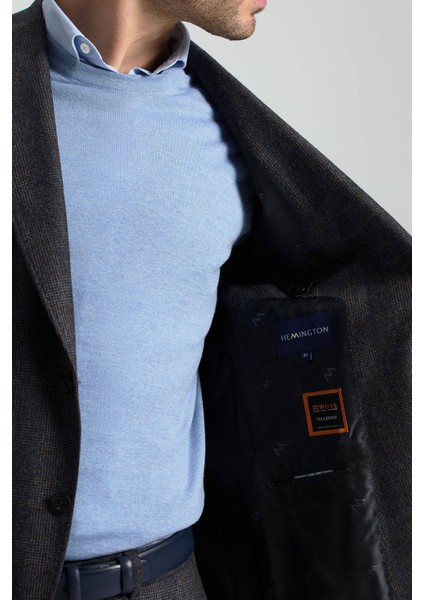 Italyan Yün Kaşmir Karışım Ekose Desen Antrasit Blazer Ceket fırsatları