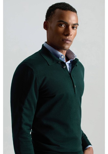 Extrafine Merino Polo Yaka Zümrüt Yeşili Triko fiyatları